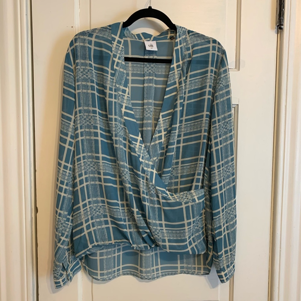 CAbi Windowpane Wrap Blouse, Size M